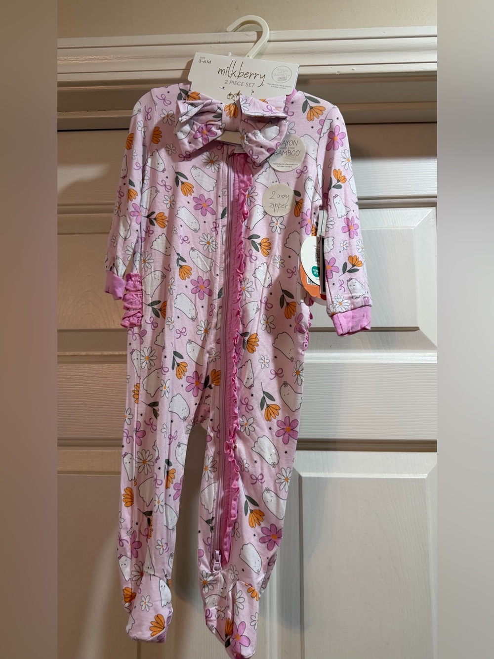 Pink Floral, Ghost and Bows Pajamas - 2-Piece Zipper Sleepwear 3-6M NWT